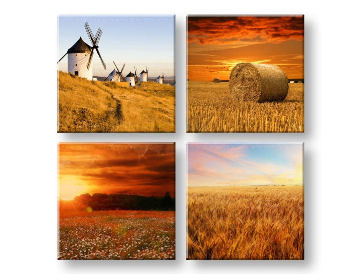 Kolaž slika s motivom Simple life, zalazak sunca, pejzaž u plavo-narandžastih nijansama | Slika za zid Simple life, priroda – pregled