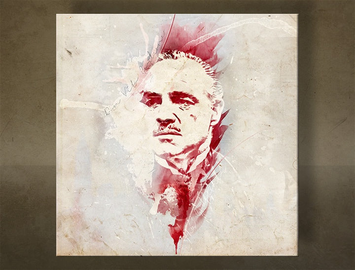 Moderan slika na platnu s motivom Godfather Marlon Brando - AQUArt u belo-bežih nijansama, intenzivna atmosfera, filmski svet i snaga i moć – glavna