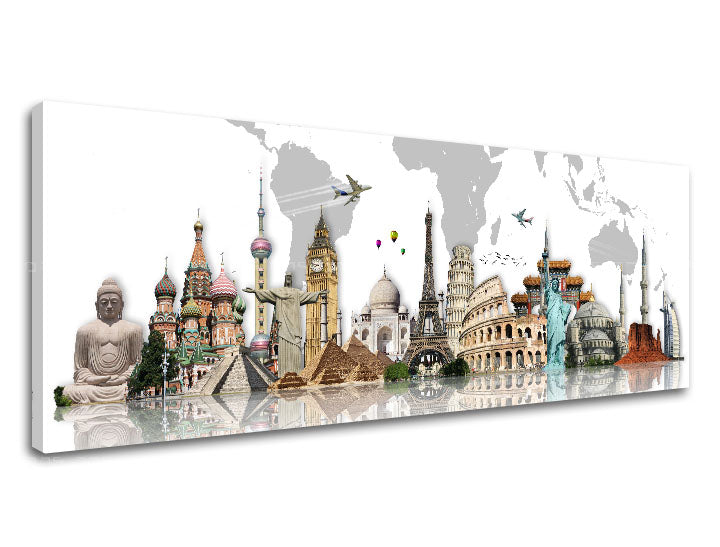 Pop art slika na platnu s motivom MAPY, mapa sveta, putnički motiv, mapa, religiozni motiv u sivih nijansama, inspirativna atmosfera, pogodan za kancelarije – proizvod