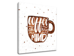 Moderan slika na platnu s motivom šolja kafe, dečji motiv u belo-smeđih nijansama, ugodna atmosfera | Slika za zid s textom Coffee on my mind – proizvod