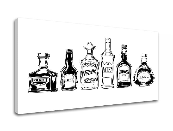 Minimalistički slika na platnu s motivom priroda u belo-crnih nijansama, sofisticirana atmosfera, pogodan za kuhinje | Slika za zid s textom Drinks – proizvod