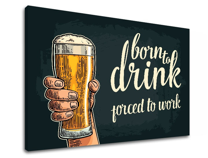 Minimalistički slika na platnu u belo-bežih nijansama | Slika za zid s textom Born to drink, zidna dekoracija – pregled