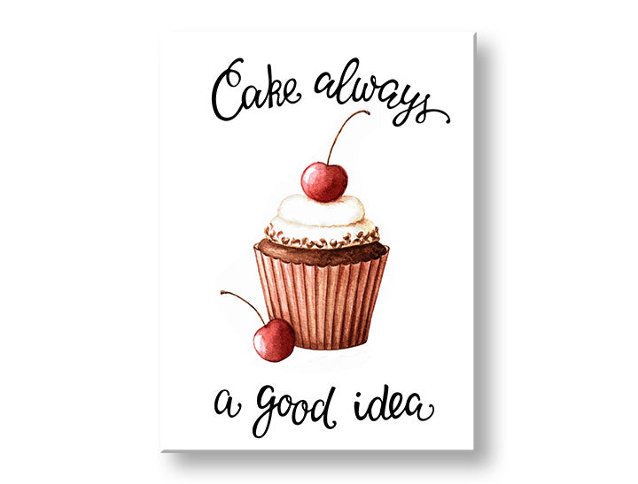 Moderan slika na platnu s motivom priroda u belo-smeđih nijansama, vesela atmosfera, pogodan za kuhinje | Slika za zid s textom Cake always i good idea – glavna