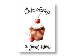 Moderan slika na platnu s motivom priroda u belo-smeđih nijansama, vesela atmosfera, pogodan za kuhinje | Slika za zid s textom Cake always i good idea – glavna