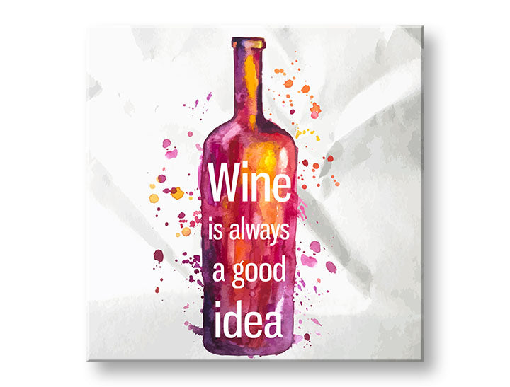 Pop art slika na platnu s motivom dečji motiv u belo-ljubičastih nijansama, razigrana atmosfera, proslava, pogodan za kuhinje | Slika za zid s textom Wine is always good idea – glavna
