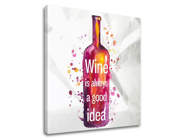 Pop art slika na platnu s motivom dečji motiv u belo-ljubičastih nijansama, razigrana atmosfera, proslava, pogodan za kuhinje | Slika za zid s textom Wine is always good idea – proizvod
