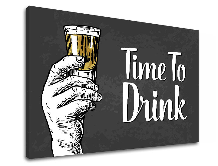 Vintage slika na platnu s motivom dečji motiv u belo-zlatnih nijansama | Slika za zid s textom Time to drink, zidna dekoracija – proizvod