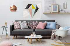 Pop art slika na platnu s motivom Shade or Boundary u belo-narandžastih nijansama okačena u enterijeru dnevnog boravka, mirna atmosfera | Slika za zid Shade or Boundary – enterijer