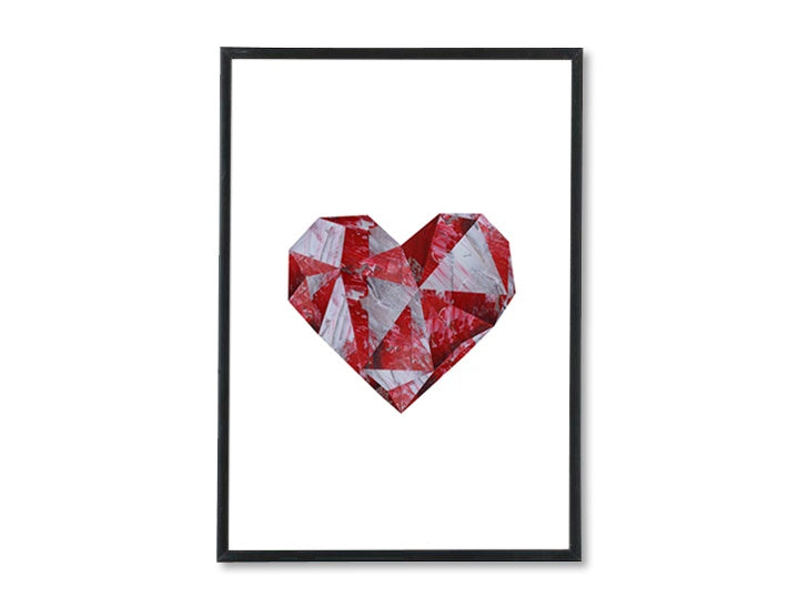 Geometrijski slika na platnu s motivom Love under Construction, srce, priroda u belo-crvenih nijansama, ljubav i romantika, pogodan za radne sobe – glavna