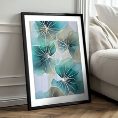 Moderan slika na platnu s motivom cvet u tirkizno-zlatnih nijansama, mirna atmosfera, priroda i rast i razvoj | Poster za zid s EXTRA efektom - Floral Symphony – proizvod