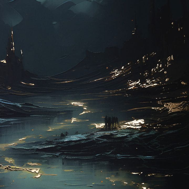 Moderan slika na platnu s motivom noćno nebo u crnih nijansama, tajanstvena atmosfera, samoća | Poster za zid s EXTRA efektom - Moonlit Waves – proizvod, pogled 2