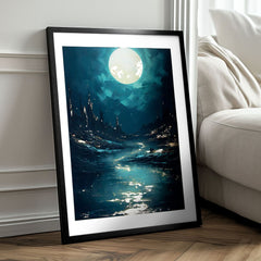 Moderan slika na platnu s motivom noćno nebo u crnih nijansama, tajanstvena atmosfera, samoća | Poster za zid s EXTRA efektom - Moonlit Waves – proizvod
