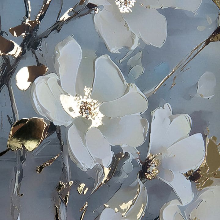 Moderan slika na platnu s motivom grane, lišće u krem-zlatnih nijansama, mirna atmosfera, priroda i prolećna atmosfera | Poster za zid s EXTRA efektom - Nordic Bloom – proizvod, pogled 2