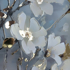 Moderan slika na platnu s motivom grane, lišće u krem-zlatnih nijansama, mirna atmosfera, priroda i prolećna atmosfera | Poster za zid s EXTRA efektom - Nordic Bloom – proizvod, pogled 2