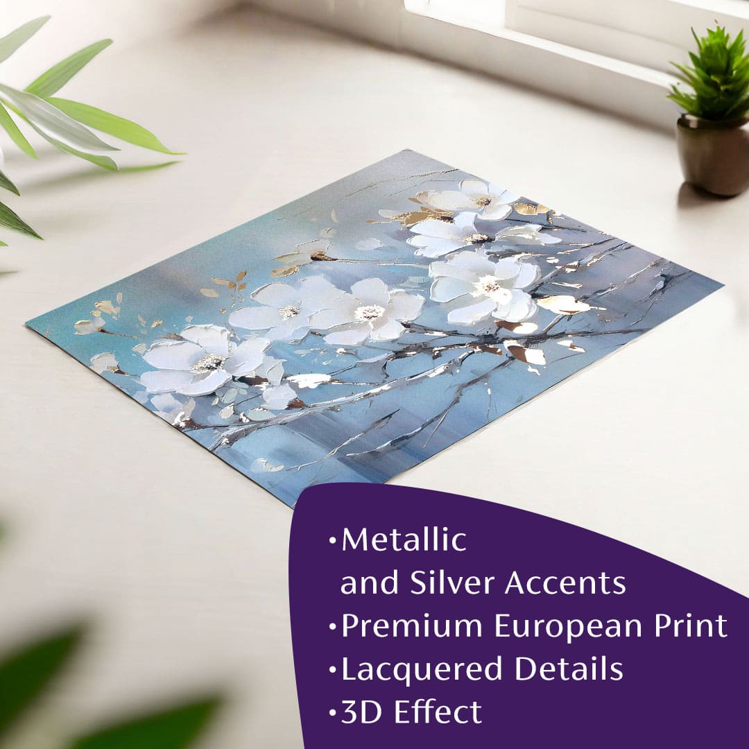 Moderan slika na platnu s motivom grane, lišće u krem-zlatnih nijansama, mirna atmosfera, priroda i prolećna atmosfera | Poster za zid s EXTRA efektom - Nordic Bloom – glavna