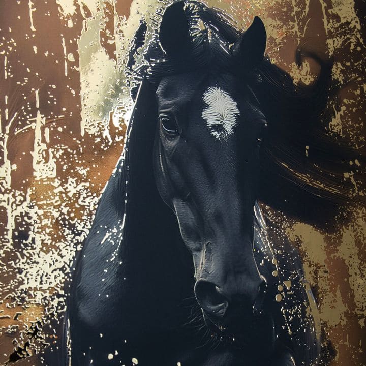 Moderan slika na platnu s motivom konj u crno-belih nijansama, dramatična atmosfera, snaga i priroda | Poster za zid s EXTRA efektom - Valkyrie's Ride – proizvod, pogled 2