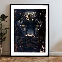 Moderan slika na platnu s motivom zlatni akcenti u zlatnih nijansama, tajanstvena atmosfera, priroda i luksuzan utisak | Poster za zid s EXTRA efektom - Golden Panther – proizvod