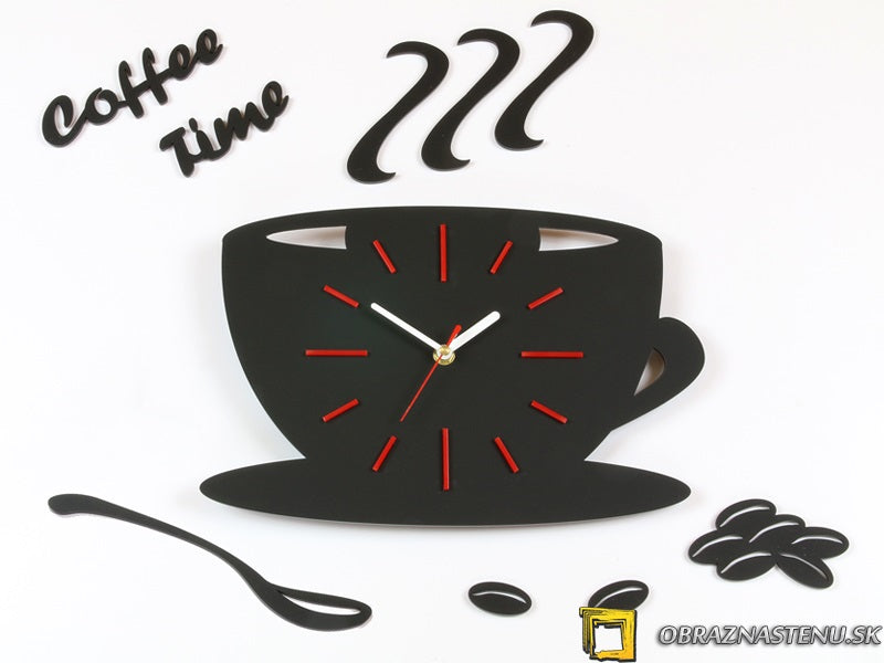 Moderan slika na platnu s motivom Red Satin Cup, šolja kafe u belo-zlatnih nijansama, razigrana atmosfera, pogodan za kuhinje | Moderan zidni sat Red Satin Cup – glavna