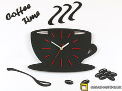 Moderan slika na platnu s motivom Red Satin Cup, šolja kafe u belo-zlatnih nijansama, razigrana atmosfera, pogodan za kuhinje | Moderan zidni sat Red Satin Cup – glavna