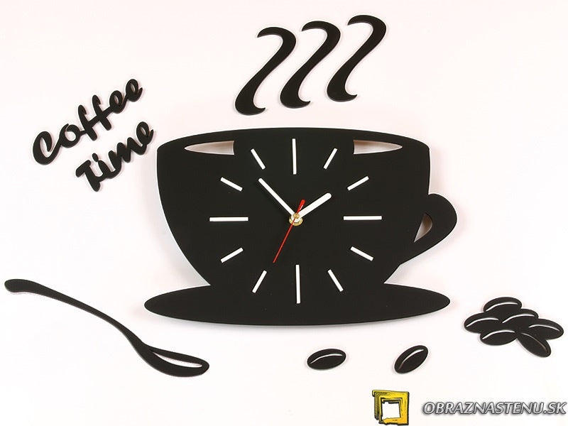 Industrijski slika s motivom White Satin Cup, šolja kafe, dečji motiv u belo-zlatnih nijansama | Moderan zidni sat White Satin Cup, vreme – pregled
