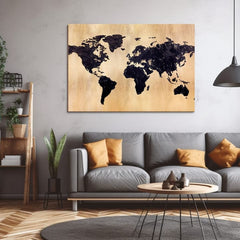 Sa zlatnim tiskom slika na platnu s motivom World in Gold, mapa sveta, putnički motiv, mapa, priroda u zlatno-crnih nijansama, pogodan za kancelarije – proizvod