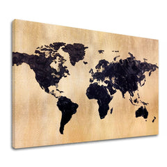 Sa zlatnim tiskom slika na platnu s motivom World in Gold, mapa sveta, putnički motiv, mapa, priroda u zlatno-crnih nijansama, pogodan za kancelarije – glavna